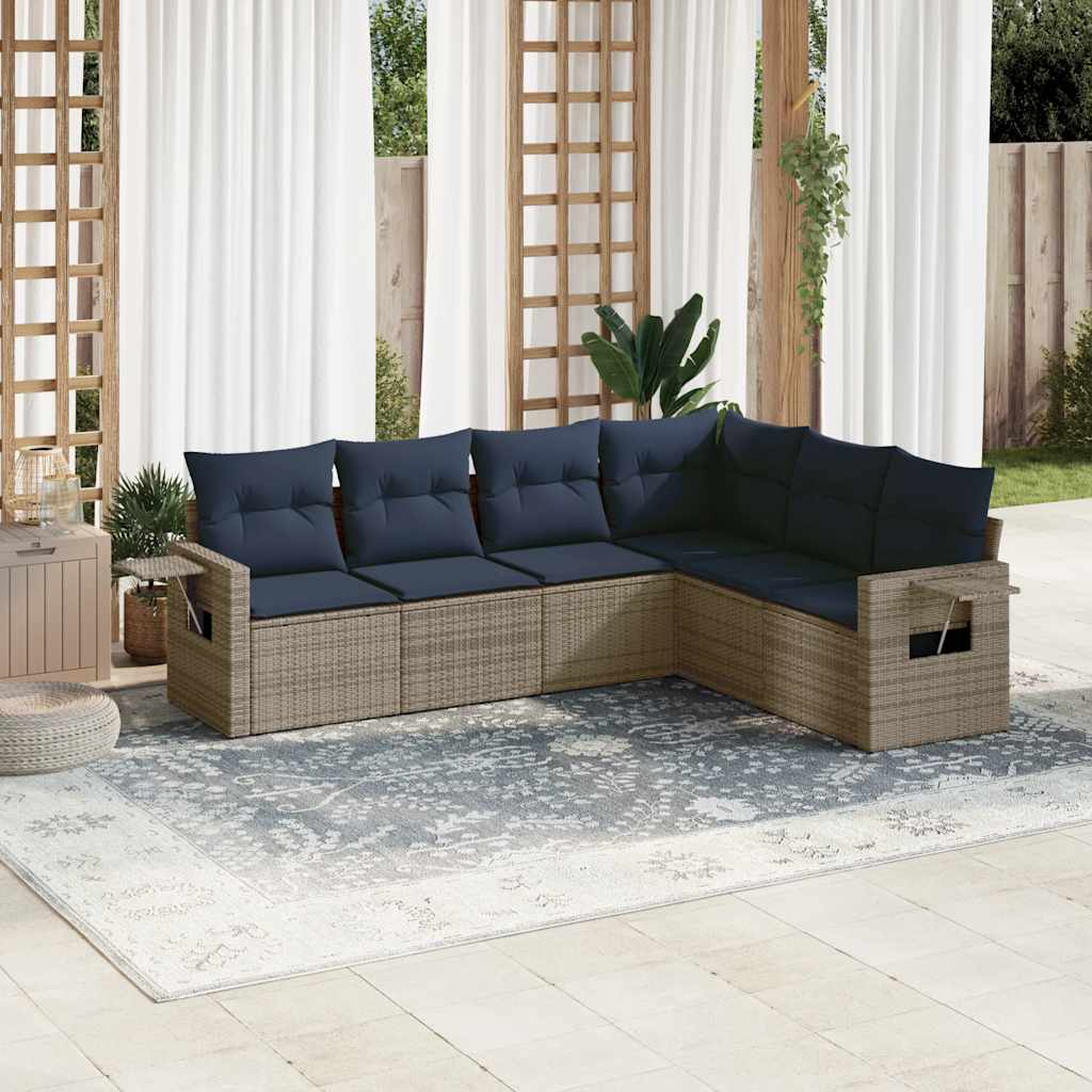 6-teiliges Gartensofa-Set mit Kissen, grau, Polyrattan