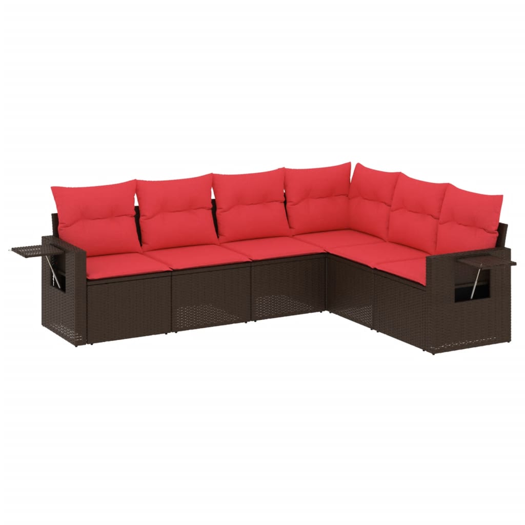 6-teiliges Gartensofa-Set mit Kissen, braun, Polyrattan