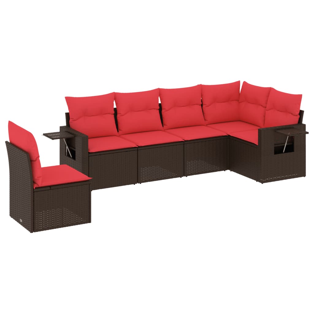 6-teiliges Gartensofa-Set mit Kissen, braun, Polyrattan