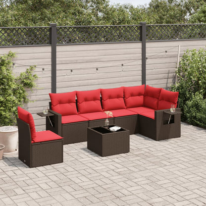 7-teiliges Gartensofa-Set mit Kissen, braun, Polyrattan