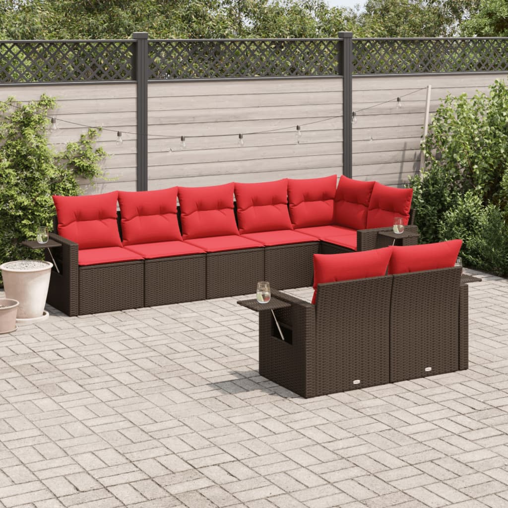 8-teiliges Gartensofa-Set mit Kissen, braun, Polyrattan
