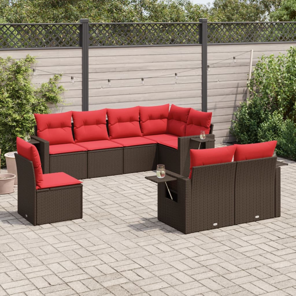 8-teiliges Gartensofa-Set mit Kissen, braun, Polyrattan