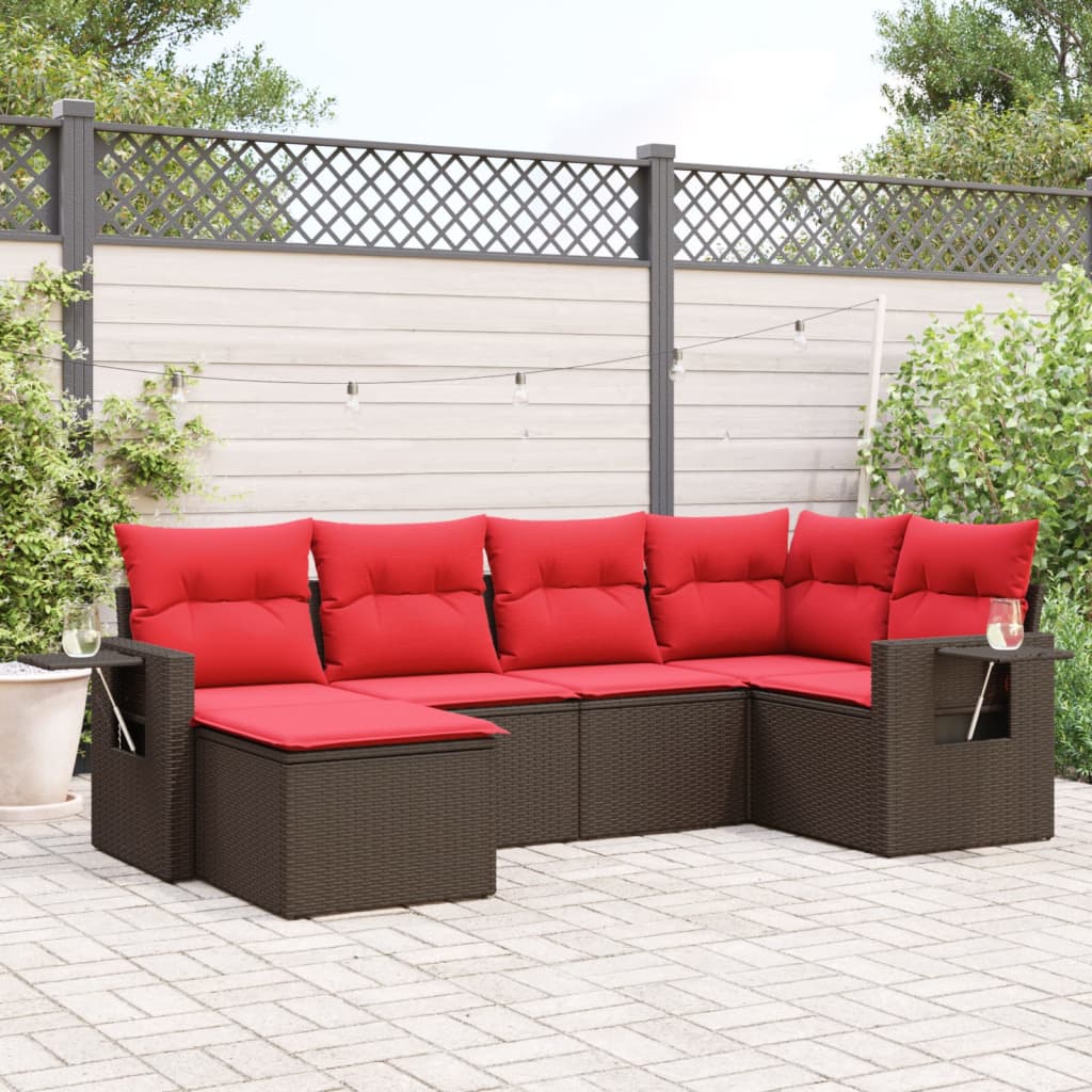 6-teiliges Gartensofa-Set mit Kissen, braun, Polyrattan