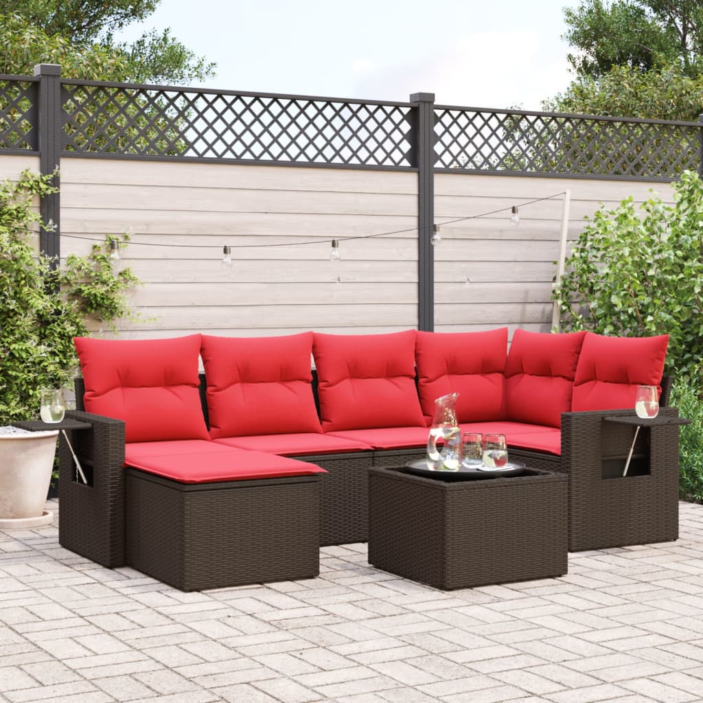 7-teiliges Gartensofa-Set mit Kissen, braun, Polyrattan