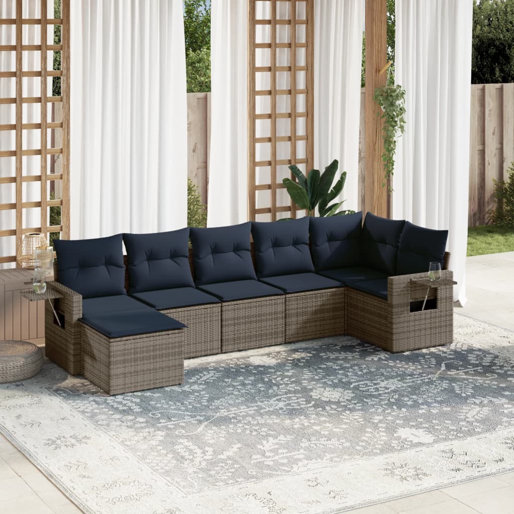 7-teiliges Gartensofa-Set mit Kissen, grau, Polyrattan