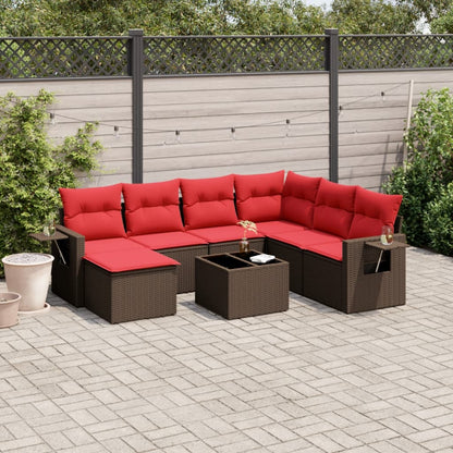 8-teiliges Gartensofa-Set mit Kissen, braun, Polyrattan