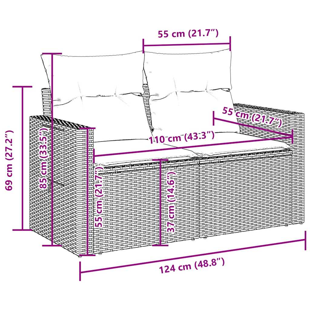8-tlg. Garten-Sofagarnitur mit Kissen Braun Poly Rattan