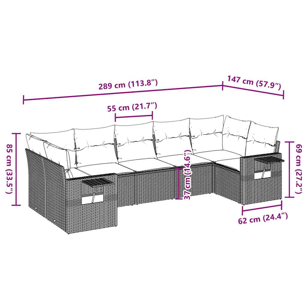 7-tlg. Garten-Sofagarnitur mit Kissen Braun Poly Rattan