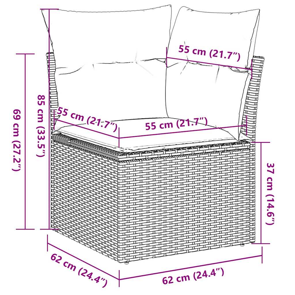 7-tlg. Garten-Sofagarnitur mit Kissen Braun Poly Rattan