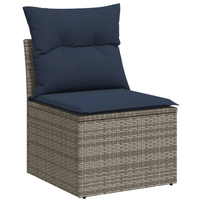 9-teiliges Gartensofa-Set mit Kissen, grau, Polyrattan