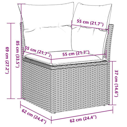 9-tlg. Garten-Sofagarnitur mit Kissen Braun Poly Rattan