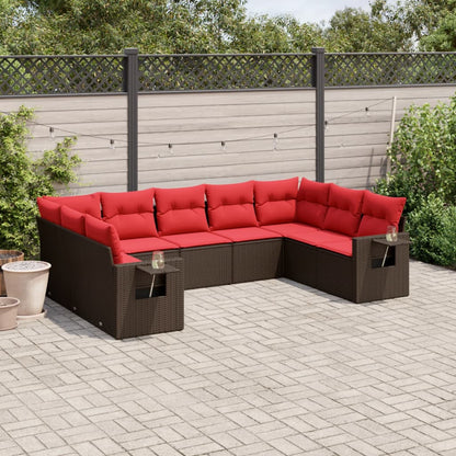 9-teiliges Gartensofa-Set mit Kissen, braun, Polyrattan