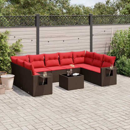 10-teiliges Gartensofa-Set mit Kissen, braun, Polyrattan
