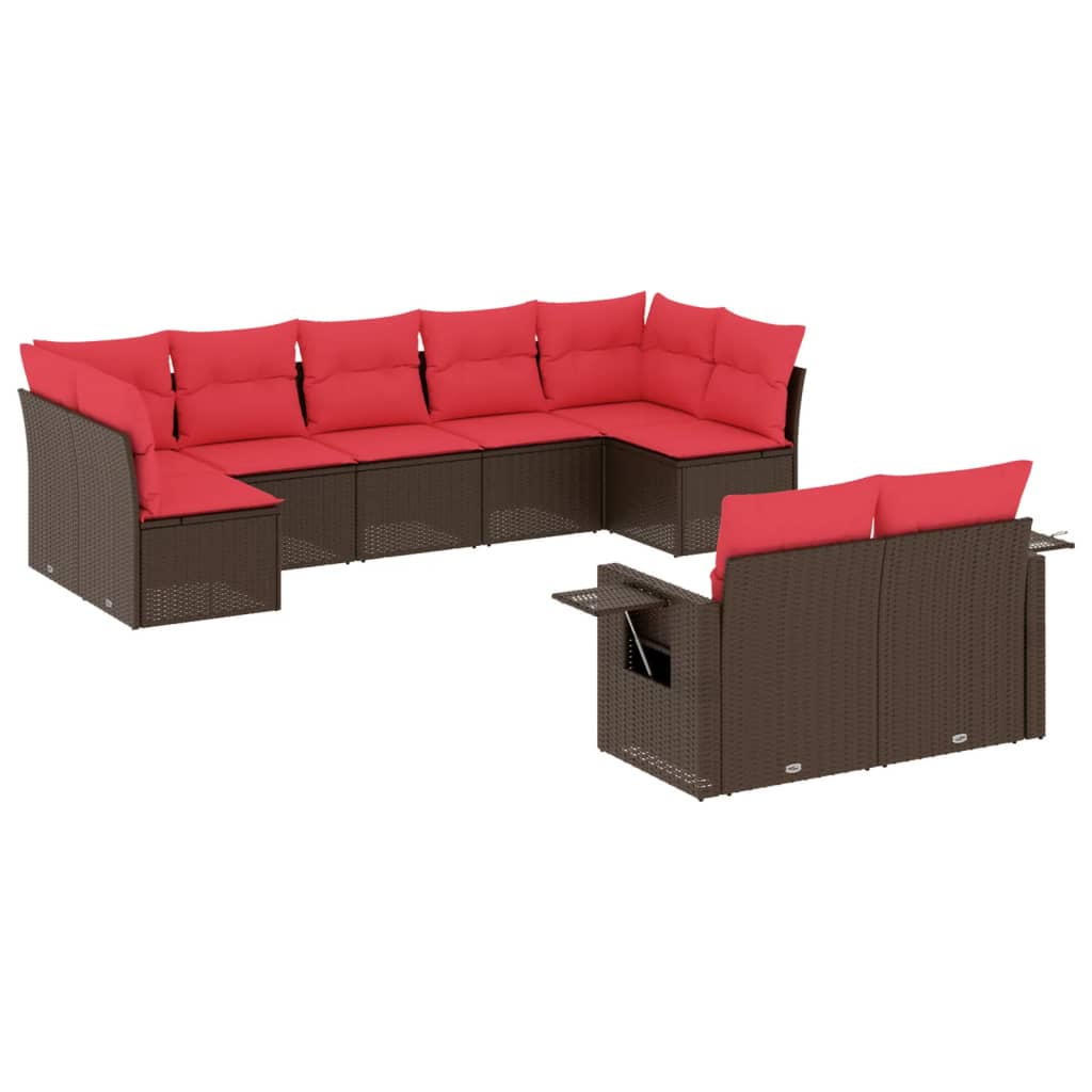 9-teiliges Gartensofa-Set mit Kissen, braun, Polyrattan