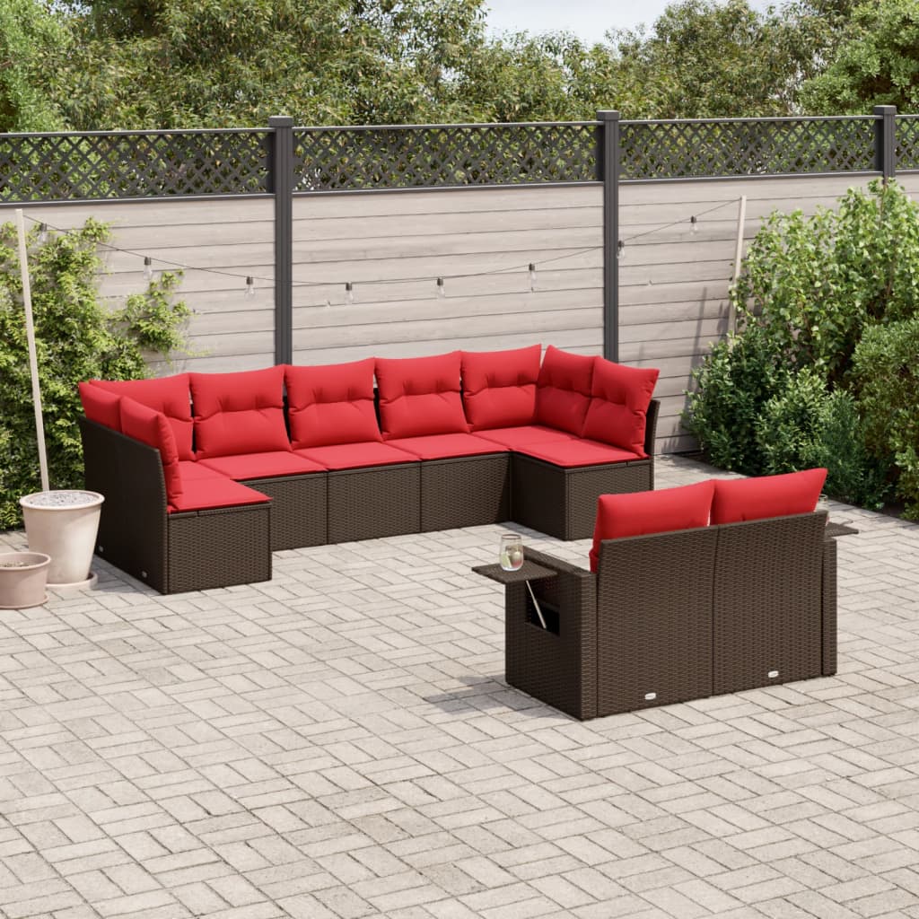 9-teiliges Gartensofa-Set mit Kissen, braun, Polyrattan