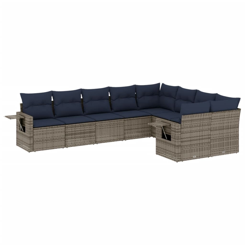 9-teiliges Gartensofa-Set mit Kissen, grau, Polyrattan