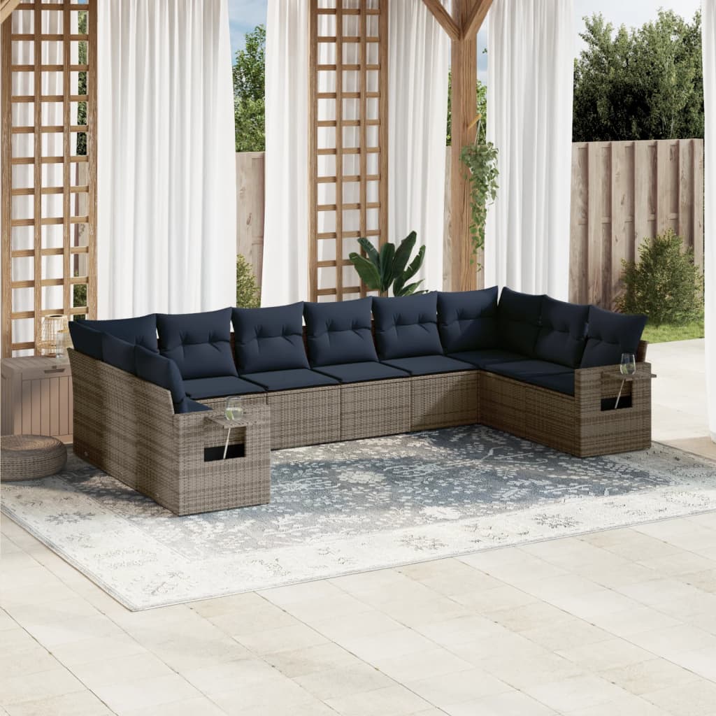 10-teiliges Gartensofa-Set mit Kissen, grau, Polyrattan
