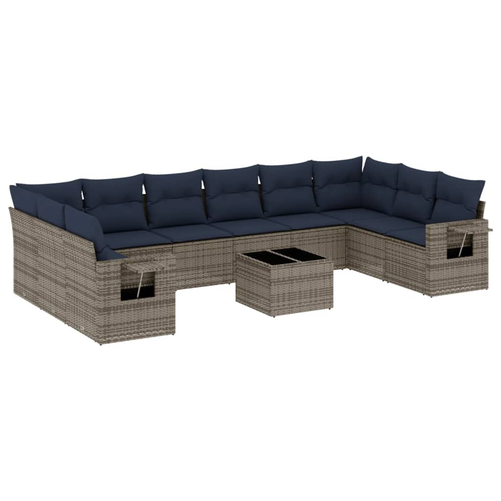 11-teiliges Gartensofa-Set mit Kissen, grau, Polyrattan