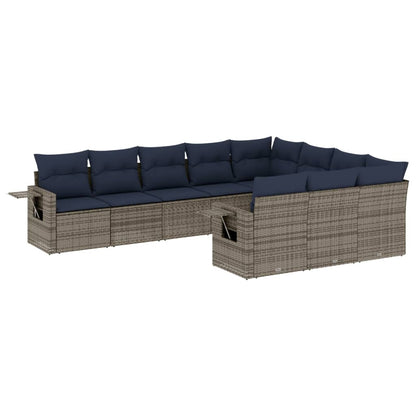 10-teiliges Gartensofa-Set mit Kissen, grau, Polyrattan