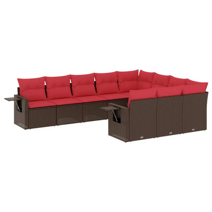 10-teiliges Gartensofa-Set mit Kissen, braun, Polyrattan