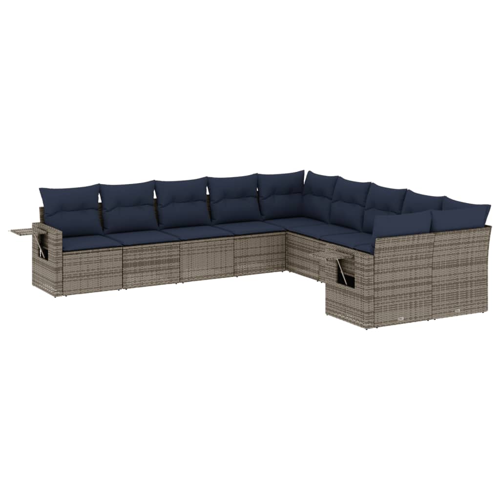 10-teiliges Gartensofa-Set mit Kissen, grau, Polyrattan