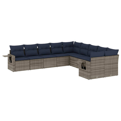 10-teiliges Gartensofa-Set mit Kissen, grau, Polyrattan