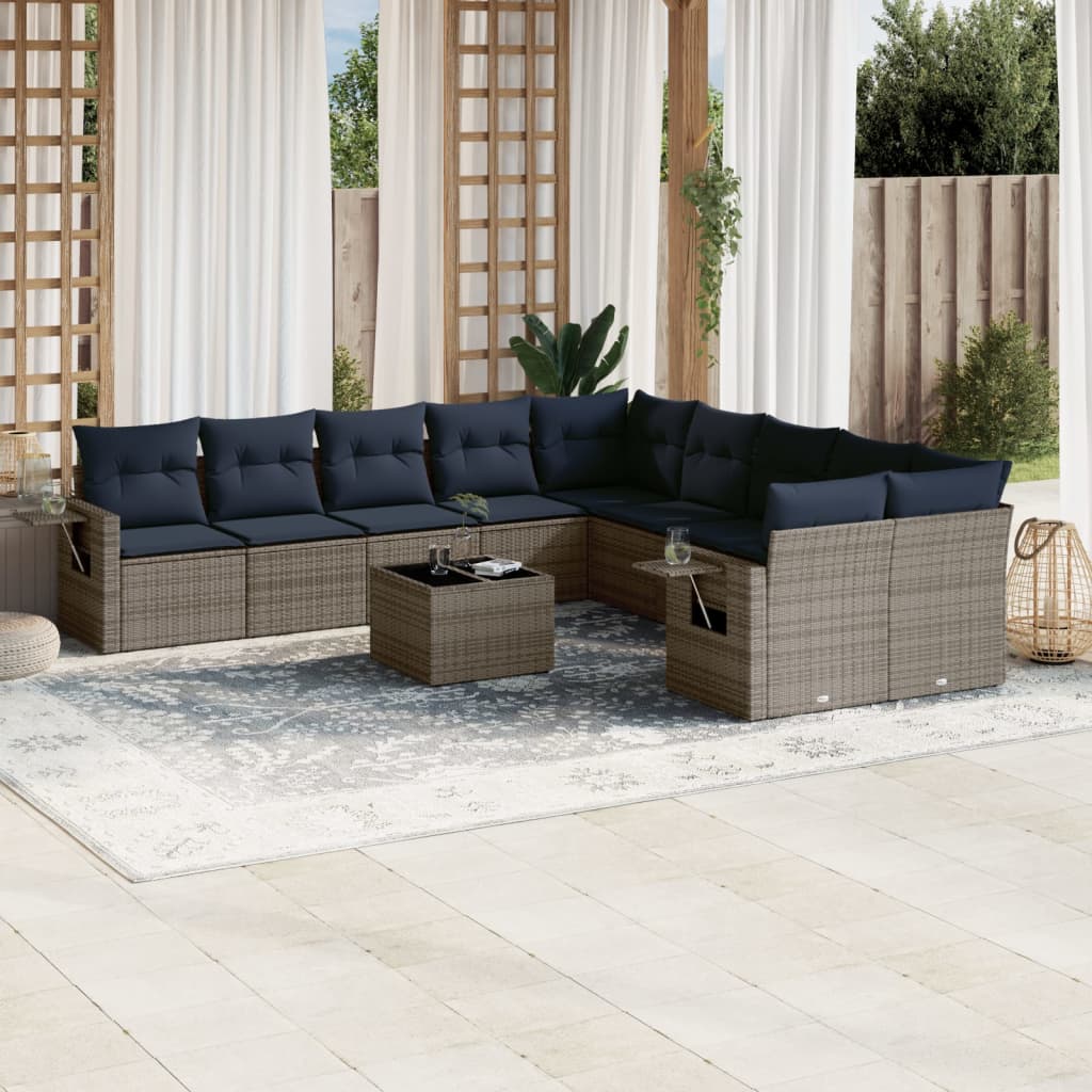 11-teiliges Gartensofa-Set mit Kissen, grau, Polyrattan