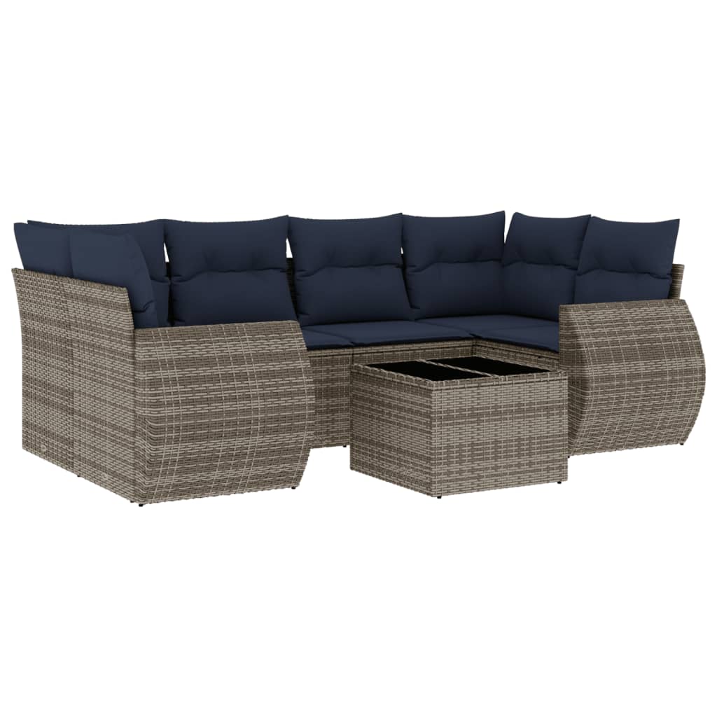 7-teiliges Gartensofa-Set mit Kissen, grau, Polyrattan