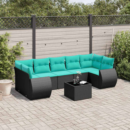 8-teiliges Gartensofa-Set mit Kissen, schwarzes Polyrattan