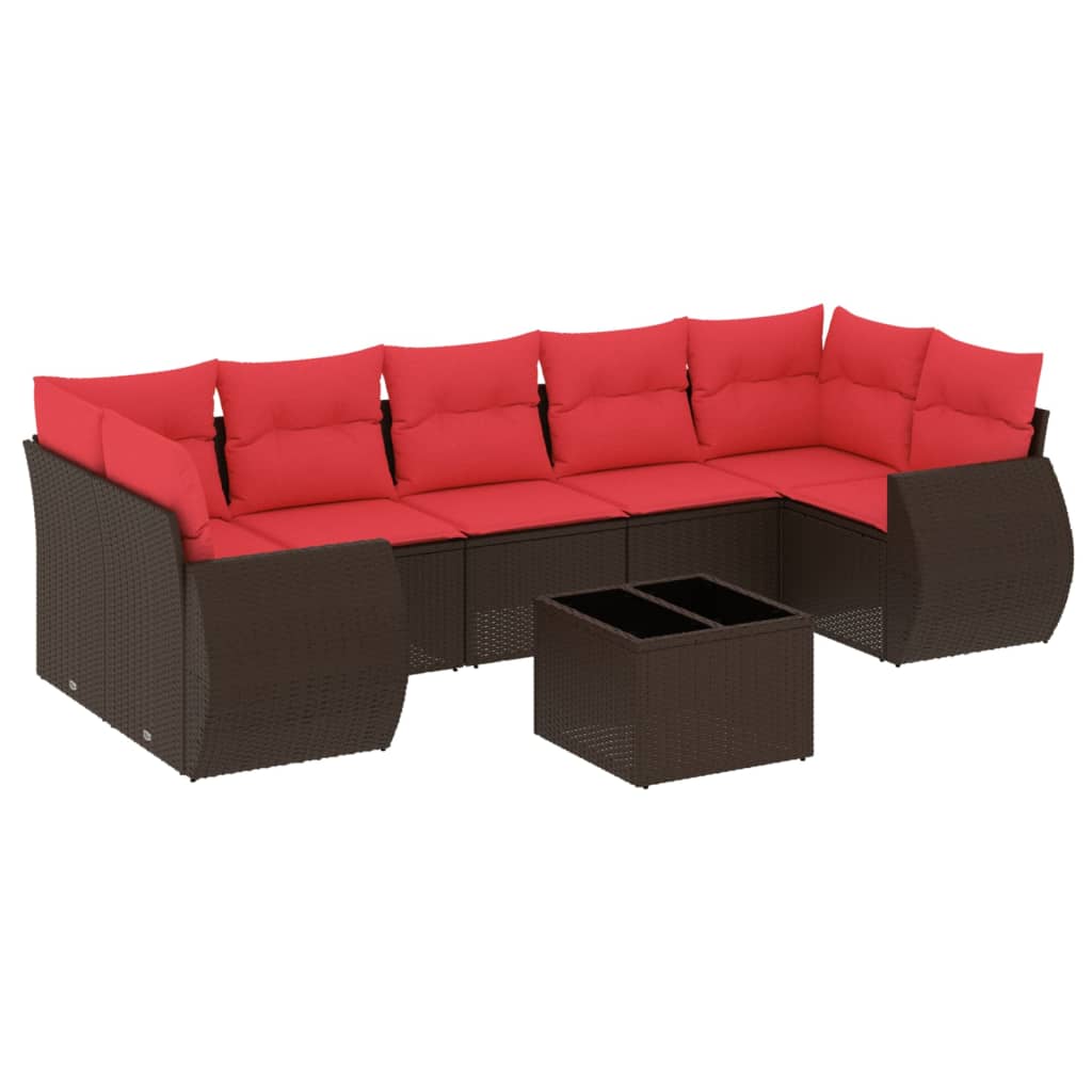 8-teiliges Gartensofa-Set mit Kissen, braun, Polyrattan