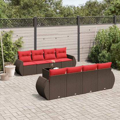 9-teiliges Gartensofa-Set mit Kissen, braun, Polyrattan