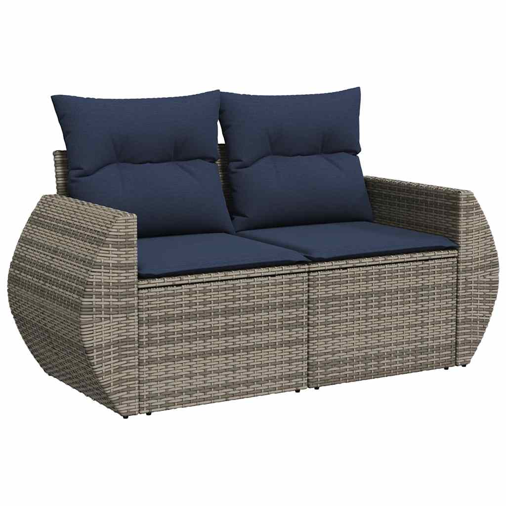 9-teiliges Gartensofa-Set mit Kissen, grau, Polyrattan