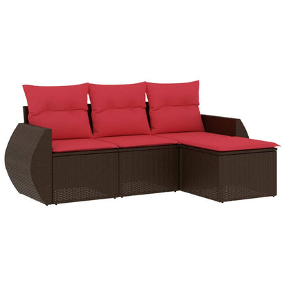 4-teiliges Gartensofa-Set mit Kissen, braun, Polyrattan