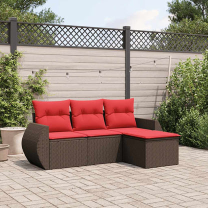 4-teiliges Gartensofa-Set mit Kissen, braun, Polyrattan