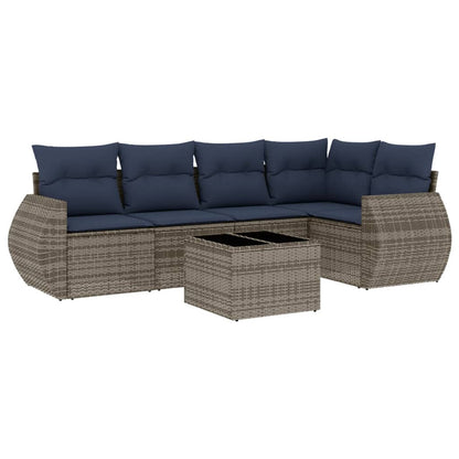 6-teiliges Gartensofa-Set mit Kissen, grau, Polyrattan