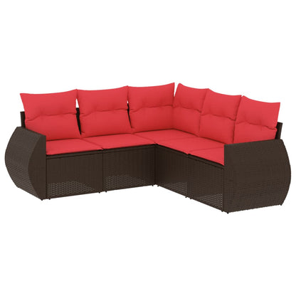 5-teiliges Gartensofa-Set mit Kissen, braun, Polyrattan