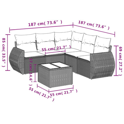 6-teiliges Gartensofa-Set mit Kissen, grau, Polyrattan