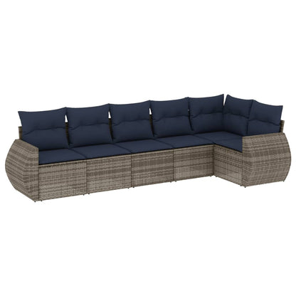 6-teiliges Gartensofa-Set mit Kissen, grau, Polyrattan