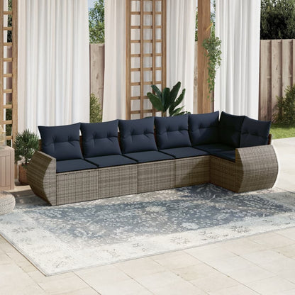 6-teiliges Gartensofa-Set mit Kissen, grau, Polyrattan