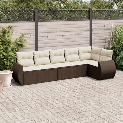 6-tlg. Garten-Sofagarnitur mit Kissen Braun Poly Rattan