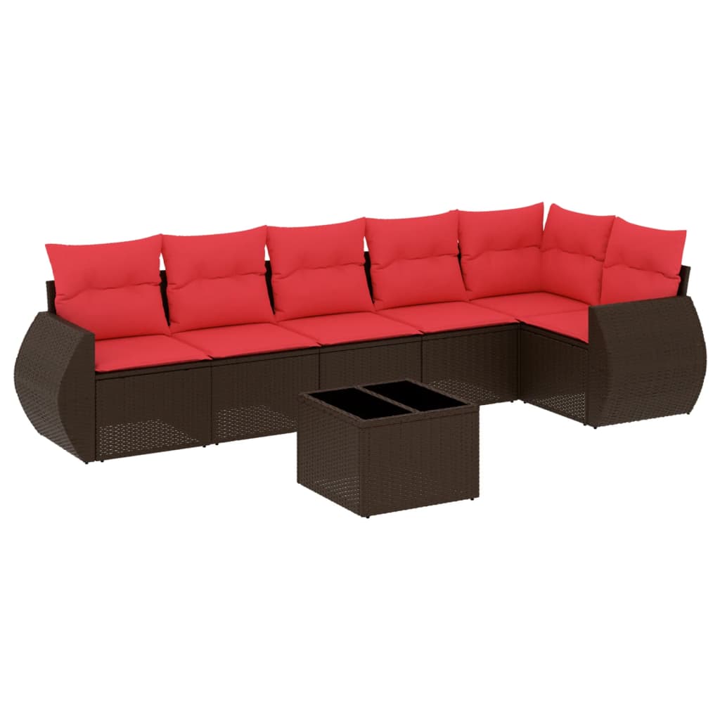 7-teiliges Gartensofa-Set mit Kissen, braun, Polyrattan