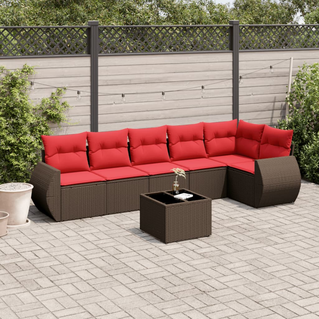 7-teiliges Gartensofa-Set mit Kissen, braun, Polyrattan