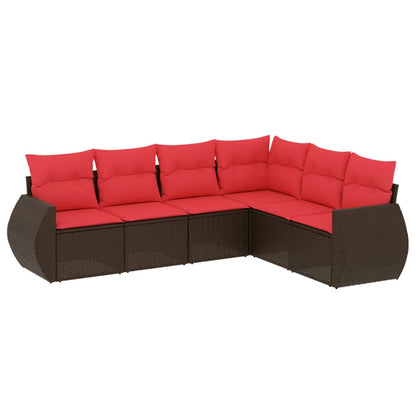 6-teiliges Gartensofa-Set mit Kissen, braun, Polyrattan