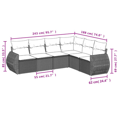 6-teiliges Gartensofa-Set mit Kissen, braun, Polyrattan