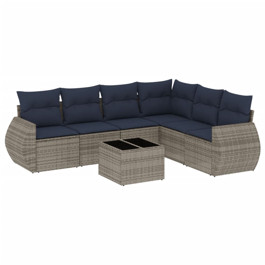 7-teiliges Gartensofa-Set mit Kissen, grau, Polyrattan