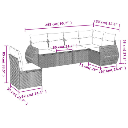 6-teiliges Gartensofa-Set mit Kissen, grau, Polyrattan