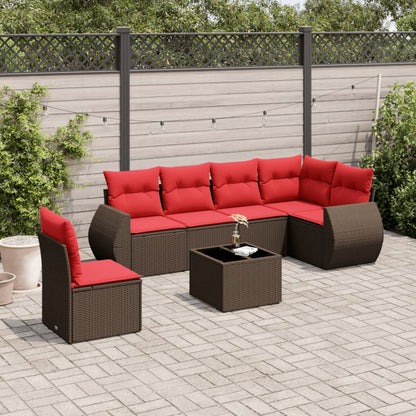 7-teiliges Gartensofa-Set mit Kissen, braun, Polyrattan