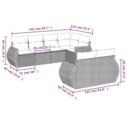 7-teiliges Gartensofa-Set mit Kissen, braun, Polyrattan