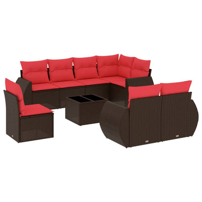 9-teiliges Gartensofa-Set mit Kissen, braun, Polyrattan