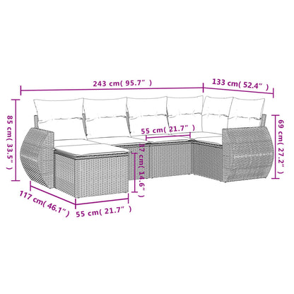 6-teiliges Gartensofa-Set mit Kissen, grau, Polyrattan